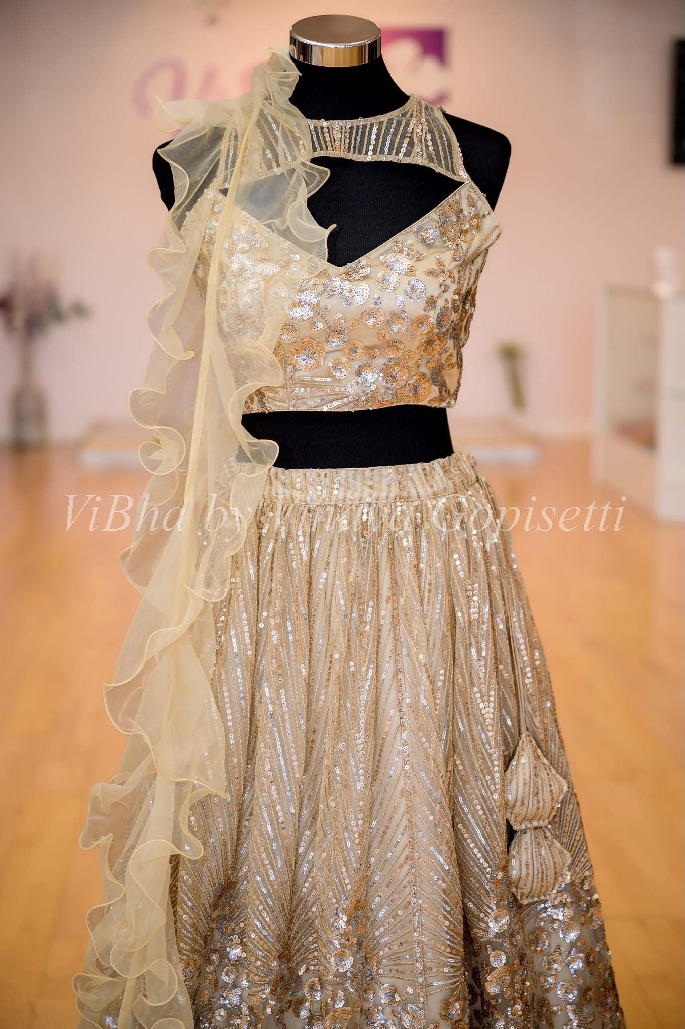 Deep V-Neck White Wedding Lehenga