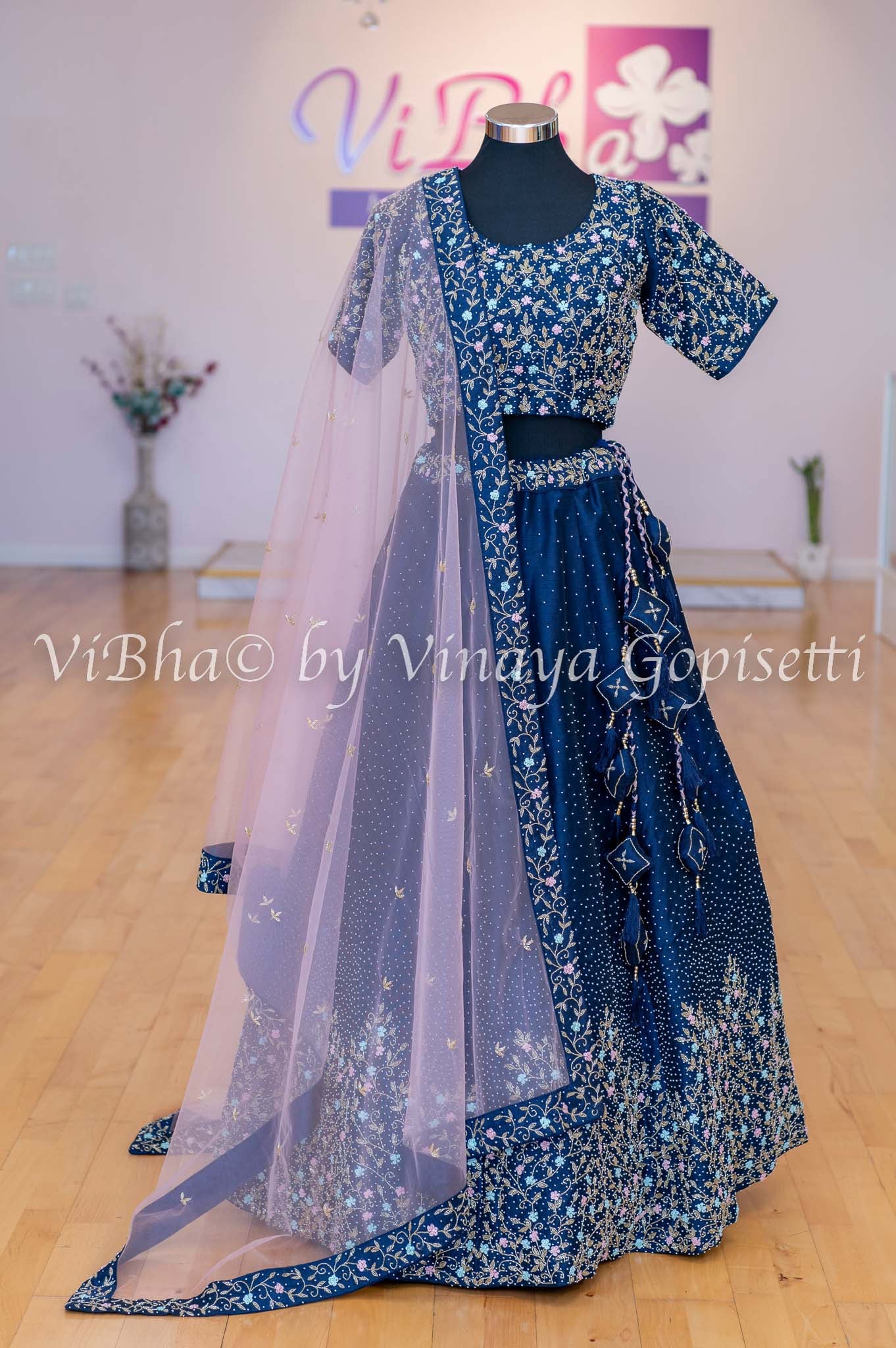 Royal blue velvet lehenga with pink work and double dupatta|  WedMeGood|#wedmegood #indianweddings #bridallehe… | Lehenga designs, Velvet  lehenga, Pink indian outfit