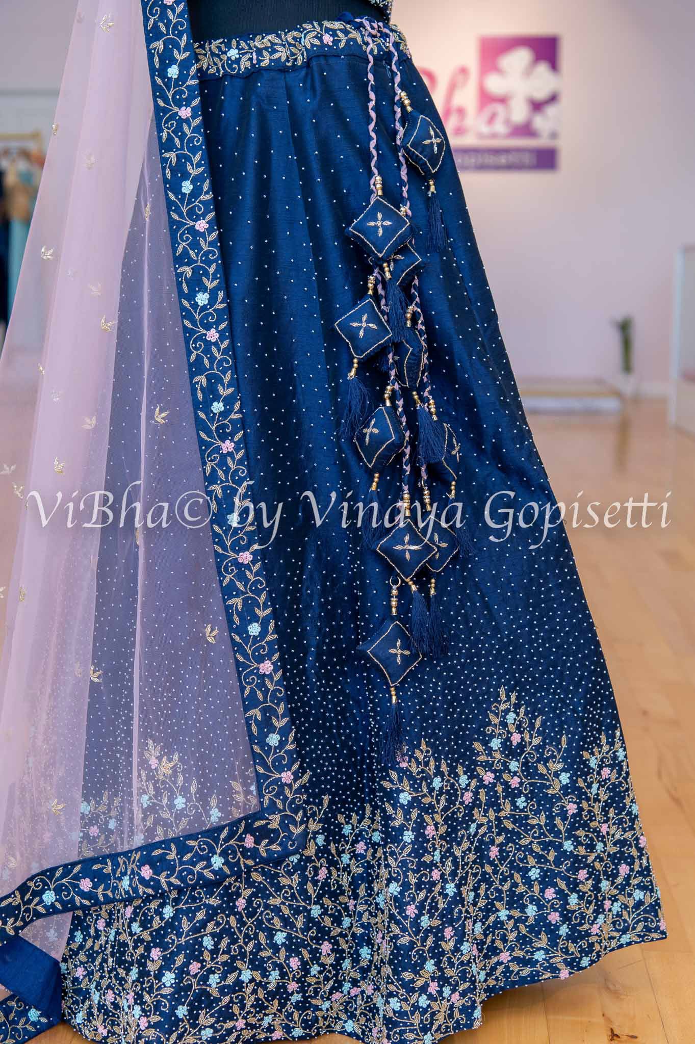Buy Festival Wear Navy Blue Printed Work Silk Lehenga Choli Online From  Surat Wholesale Shop.