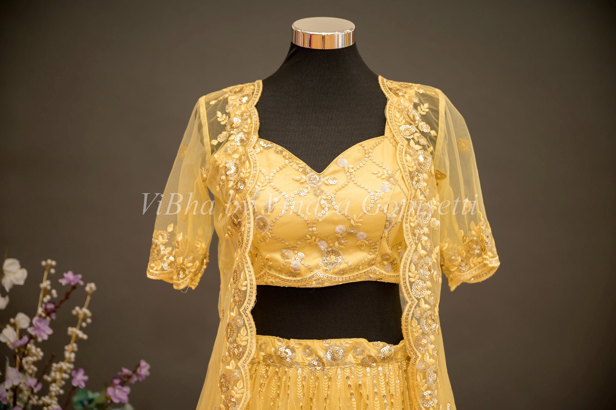 bridal lehengas pale yellow embroidered lehenga with detachable jacket 3