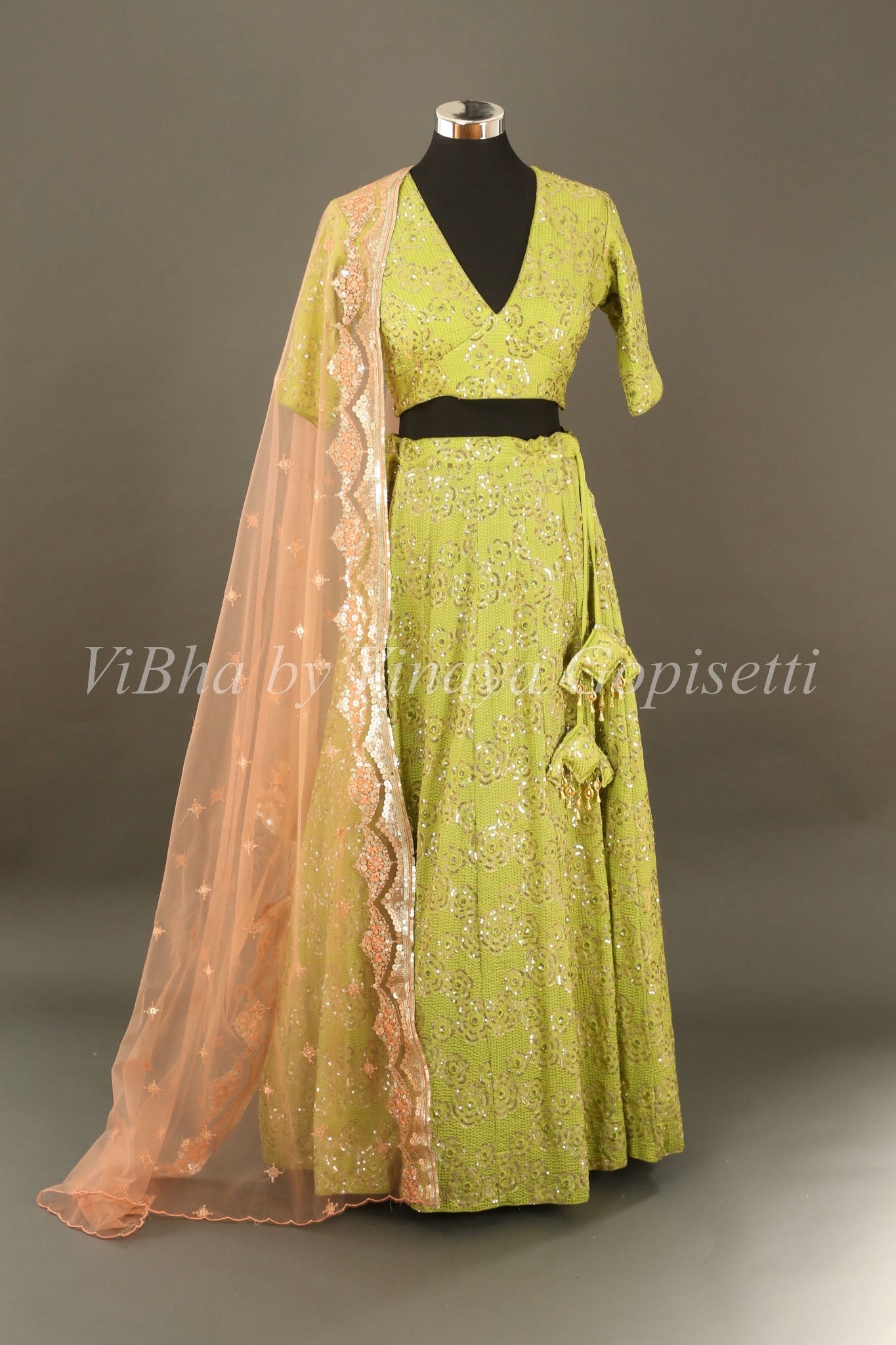 Latest Delicate NAK5092 Bridal Rama Green Peach Net Silk Lehenga Choli