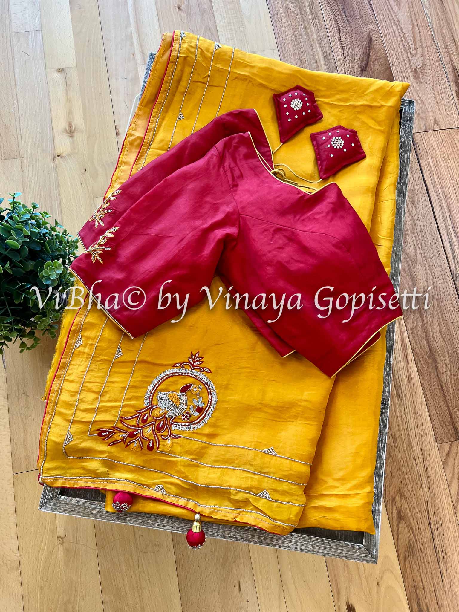 Gorgeous Yellow- Red Silk Saree with Yellow Blouse