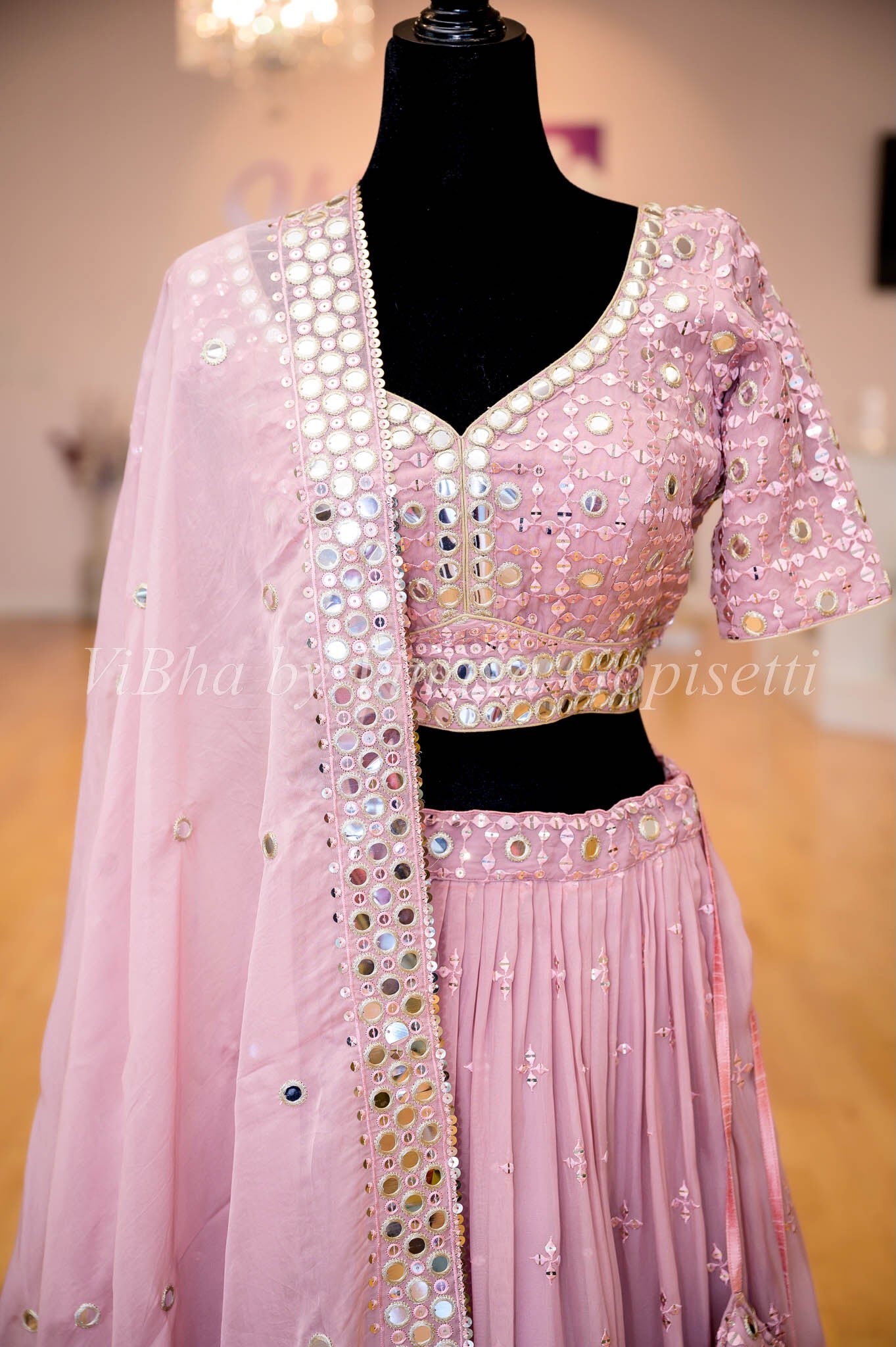 Buy Wedding Wear Light Pink Mirror Work Net Ready To Wear Lehenga Choli  Online From Surat Wholesale Shop.