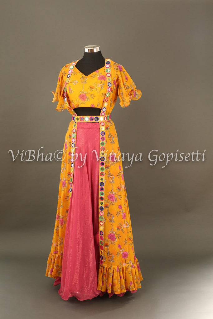 Yellow Designer Jacket Lehenga Semi-Stich Suit