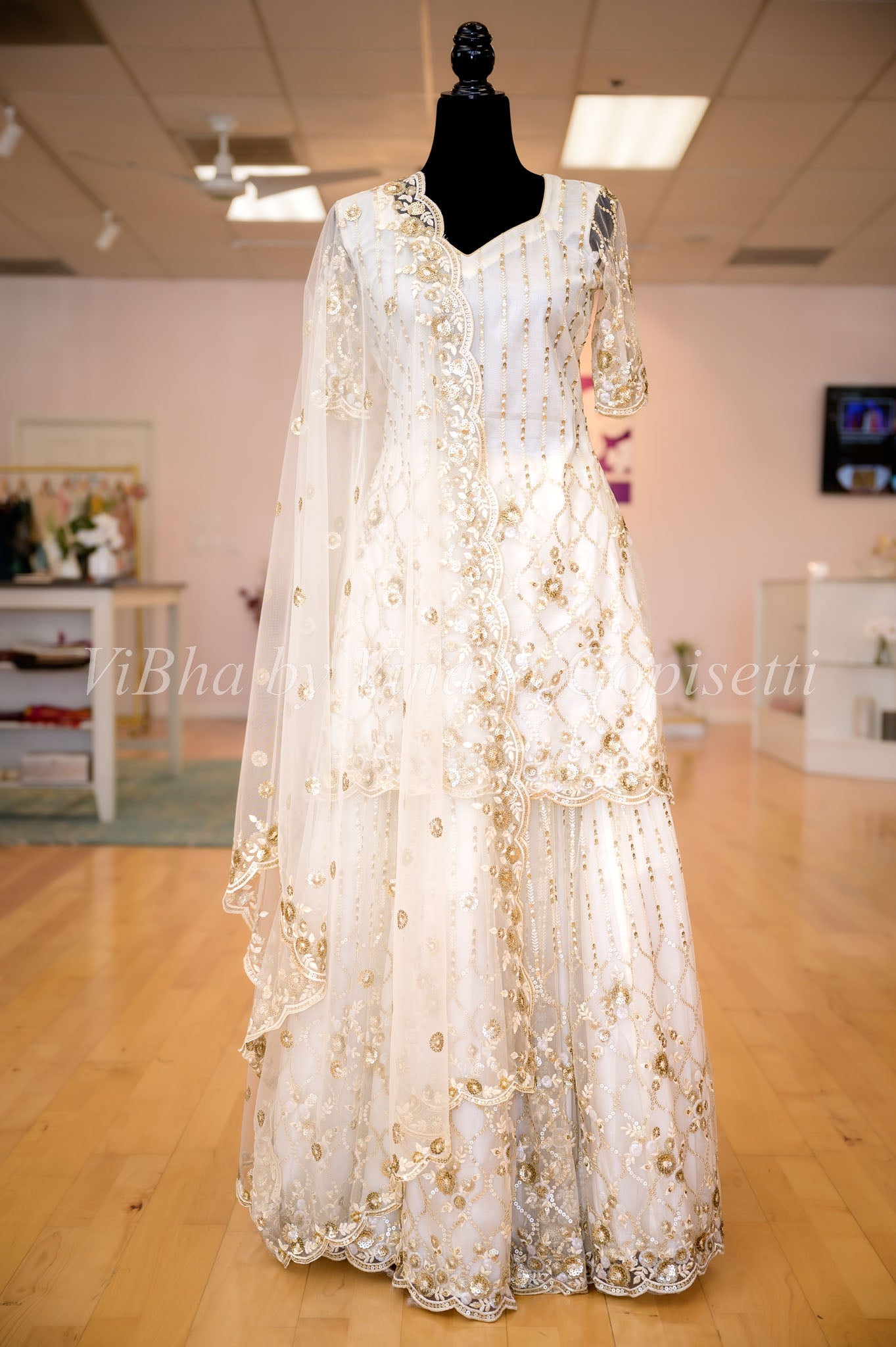 Blue Net Long Choli A Line Lehenga Wedding Wear - Hijab Online