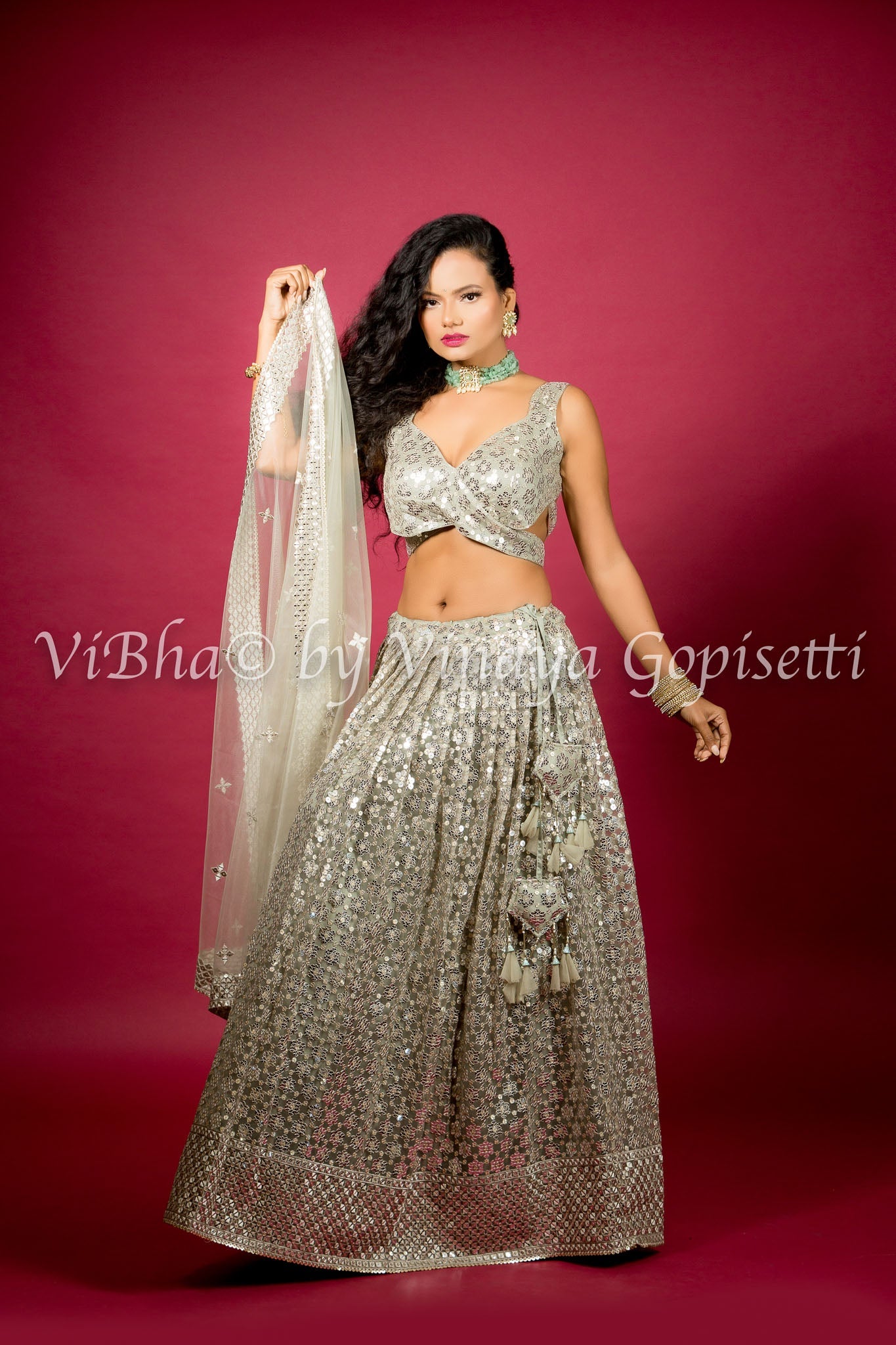 Buy Green Net Embroidery Tonal Silver Scallop Spark Bridal Lehenga Set For  Women by Nitika Gujral Online at Aza Fashions.