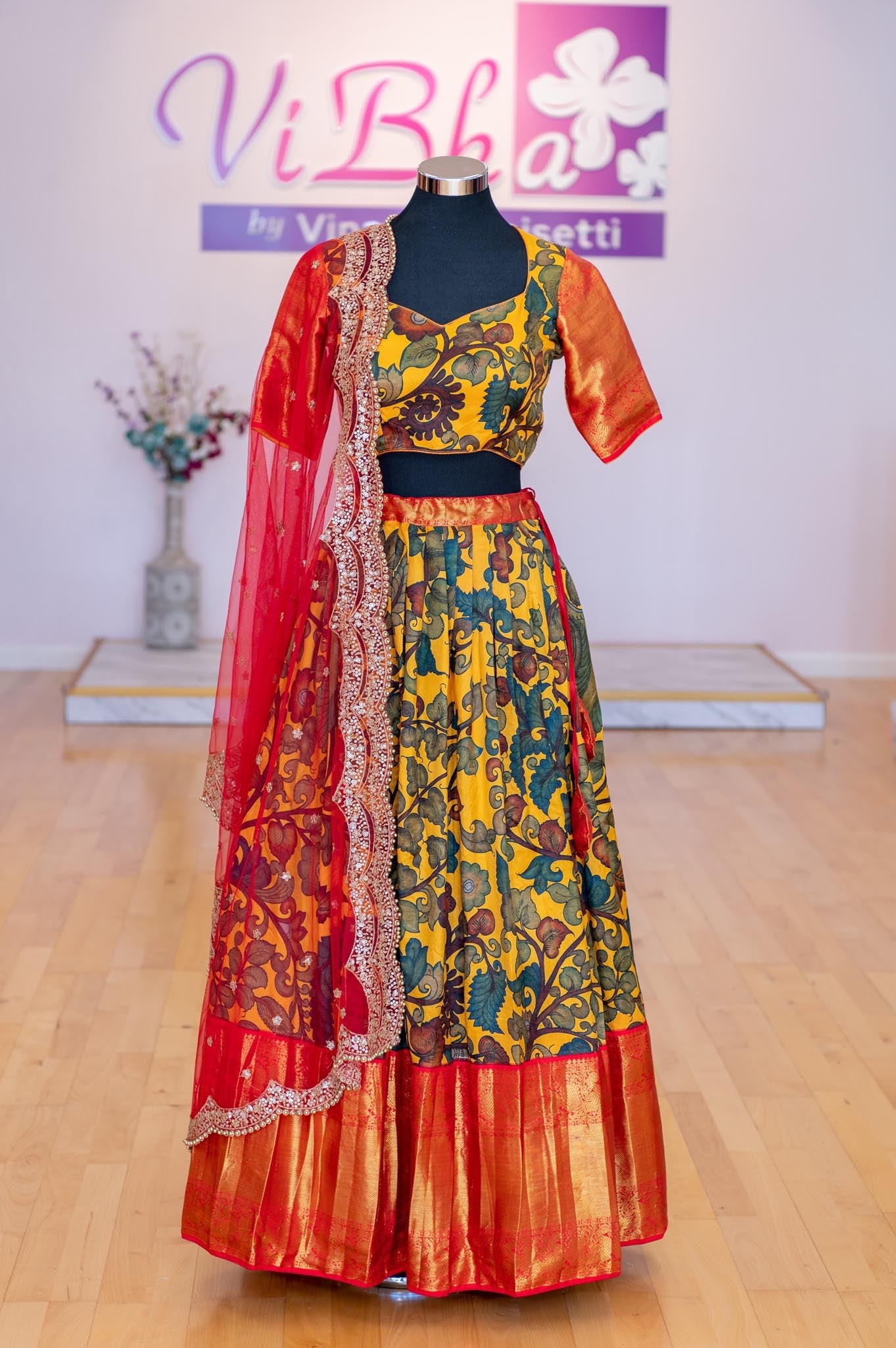 Silk Red Lehenga Choli With Kalamkari Design For Navratri - Ethnic Race