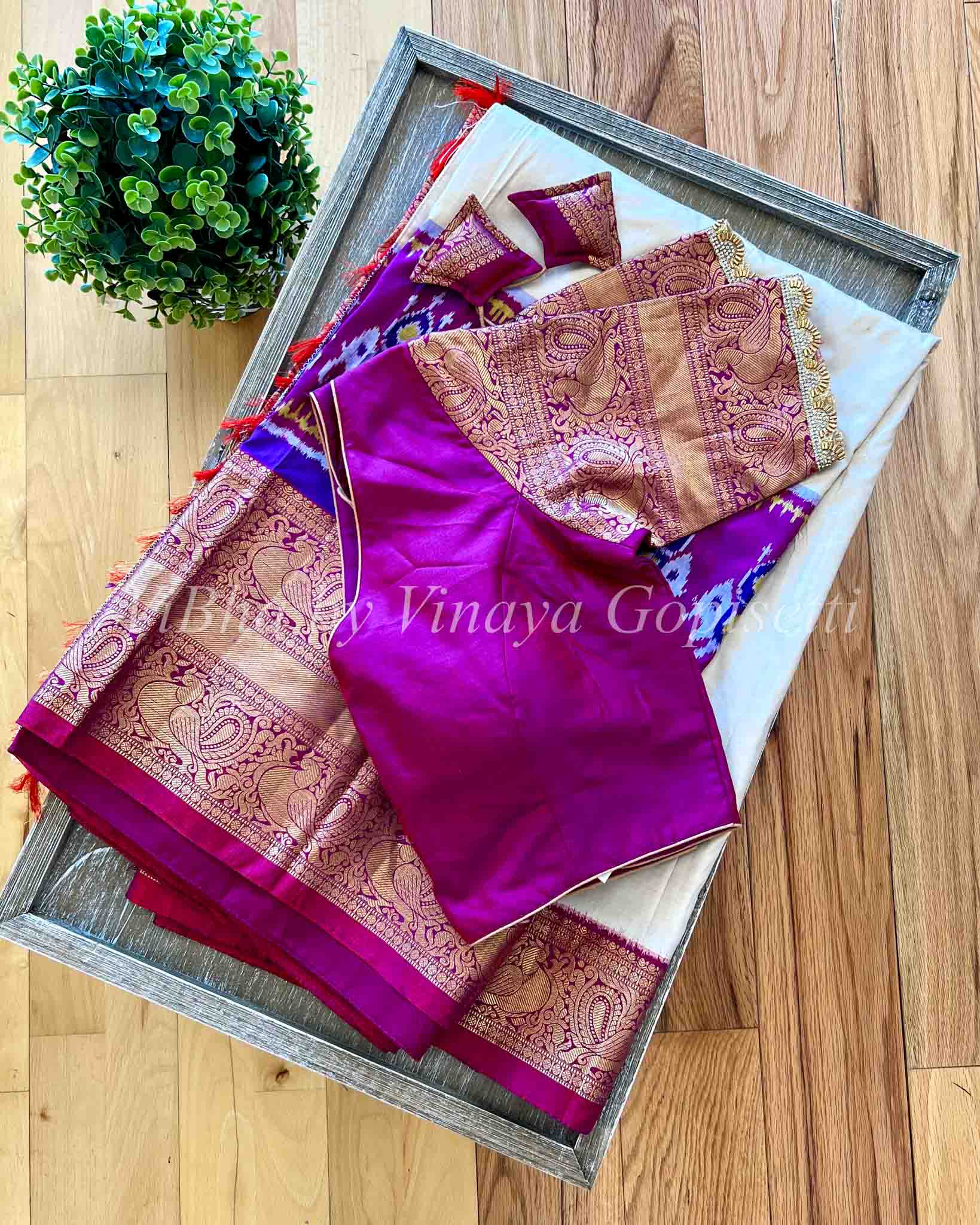 Dark Magenta Purple Organza Silk Zari Weave Saree