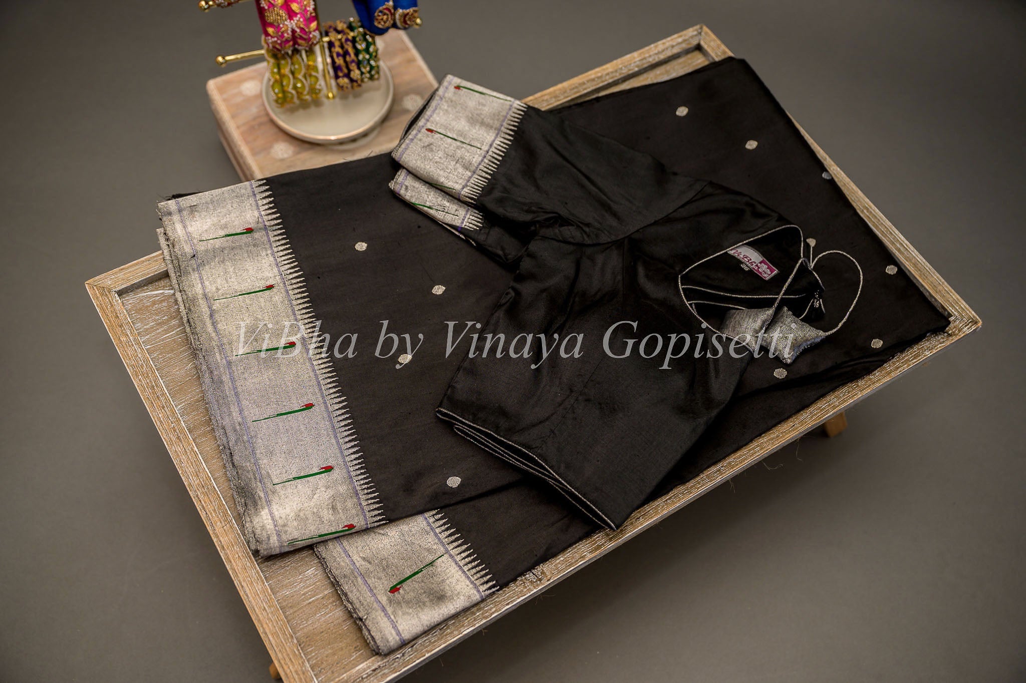 Black Colored Silver Zari Weaved Soft Silk Saree | AH704