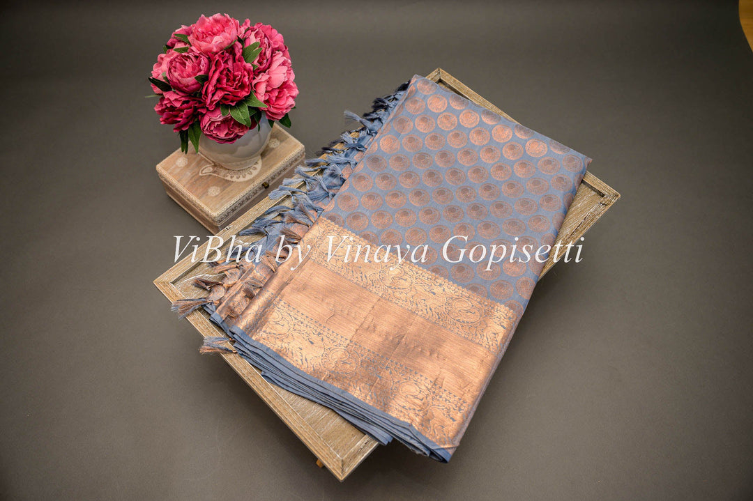 Sarees - Gray Copper Zari Kanchi Silk Saree