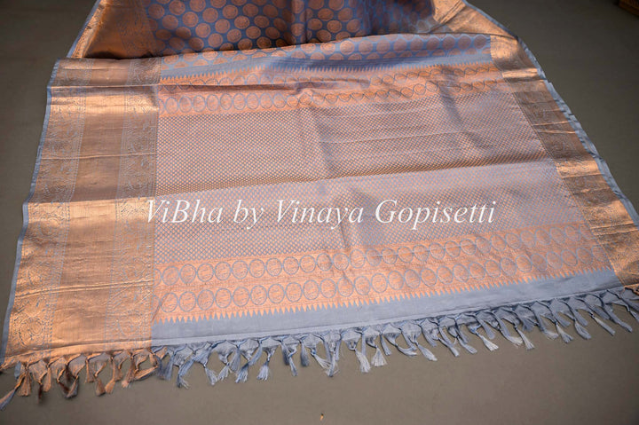 Sarees - Gray Copper Zari Kanchi Silk Saree