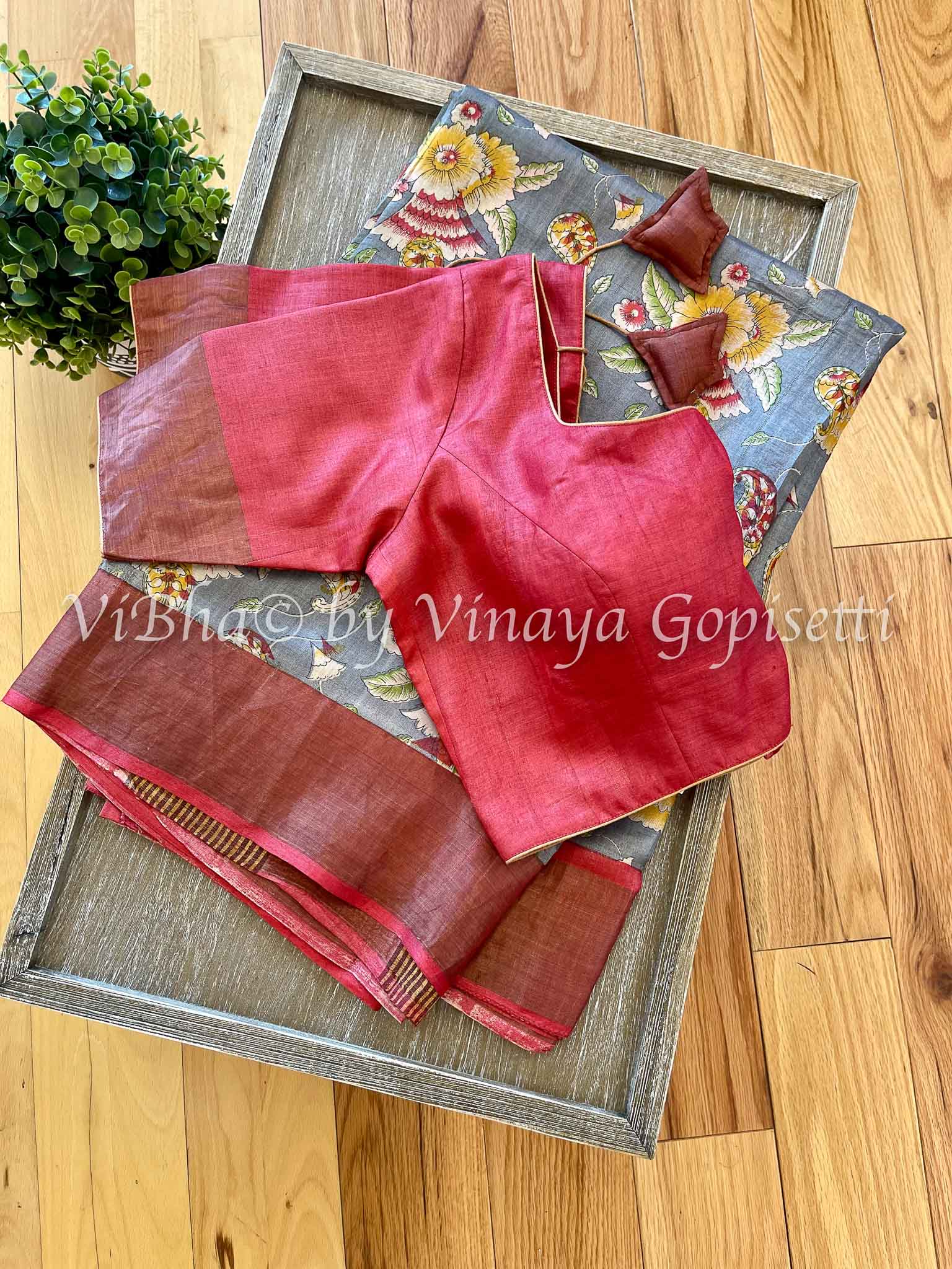 Block Printed Multicolour Tussar Silk Saree– Kosataga