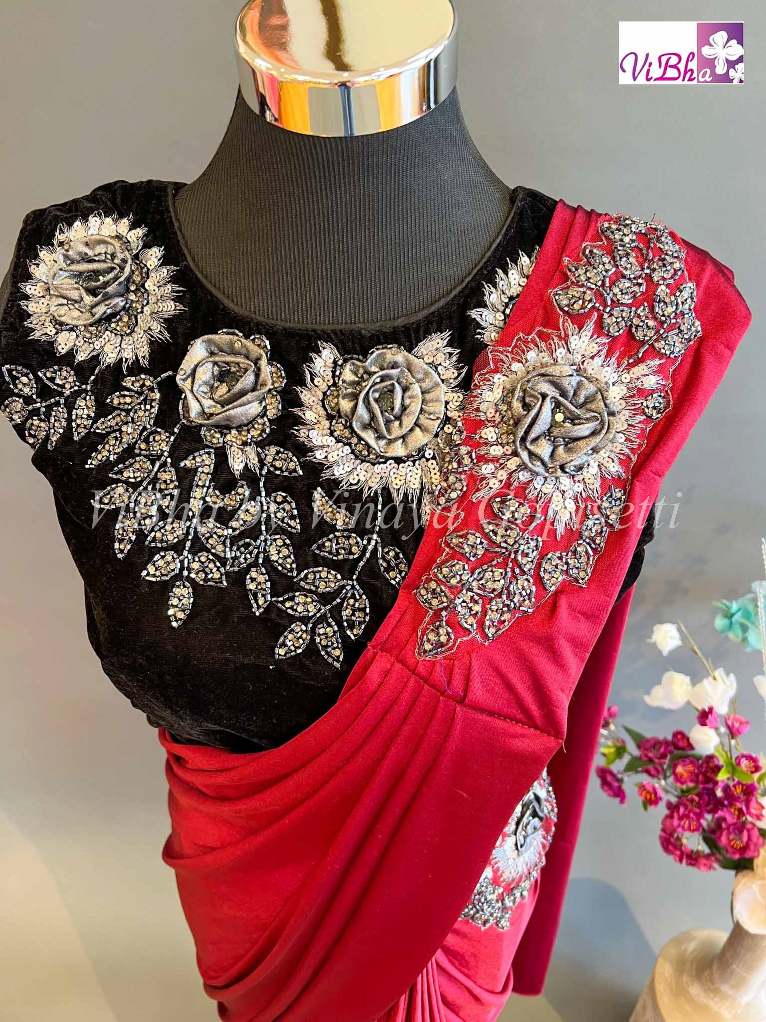 black saree red blouse – Joshindia