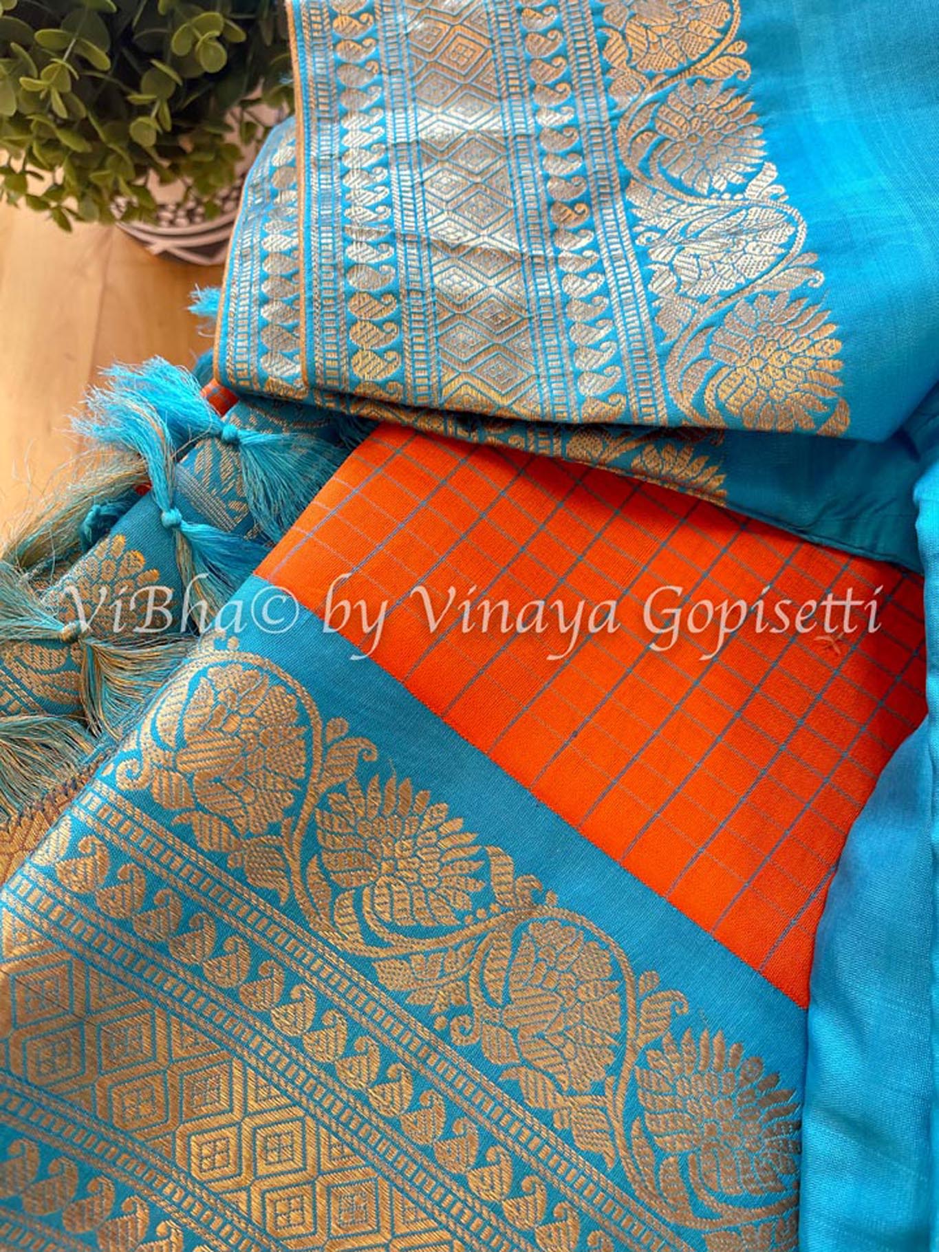 Sky Blue Semi Silk Saree With Copper Zari