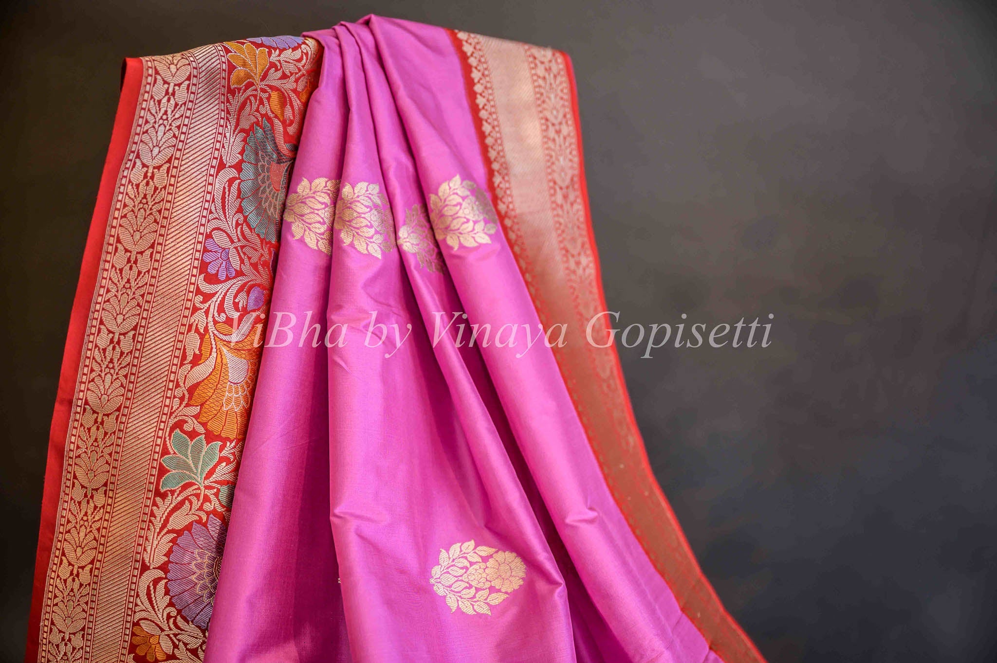 Pink Handloom Banarasi Katrua Katan Silk Saree| Avishya.com