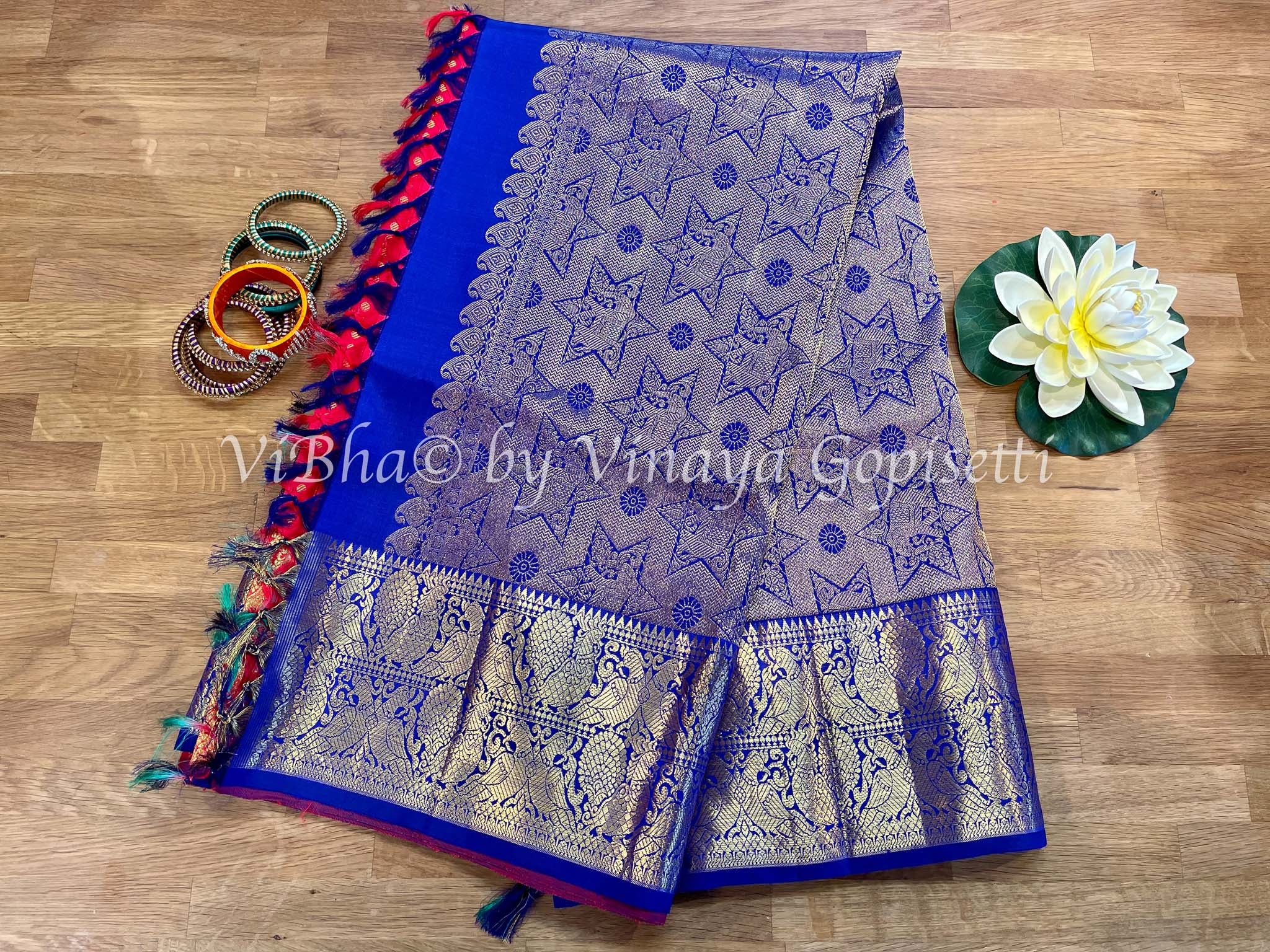 Blue Paithani Silk Saree with Zari Border – Sunasa