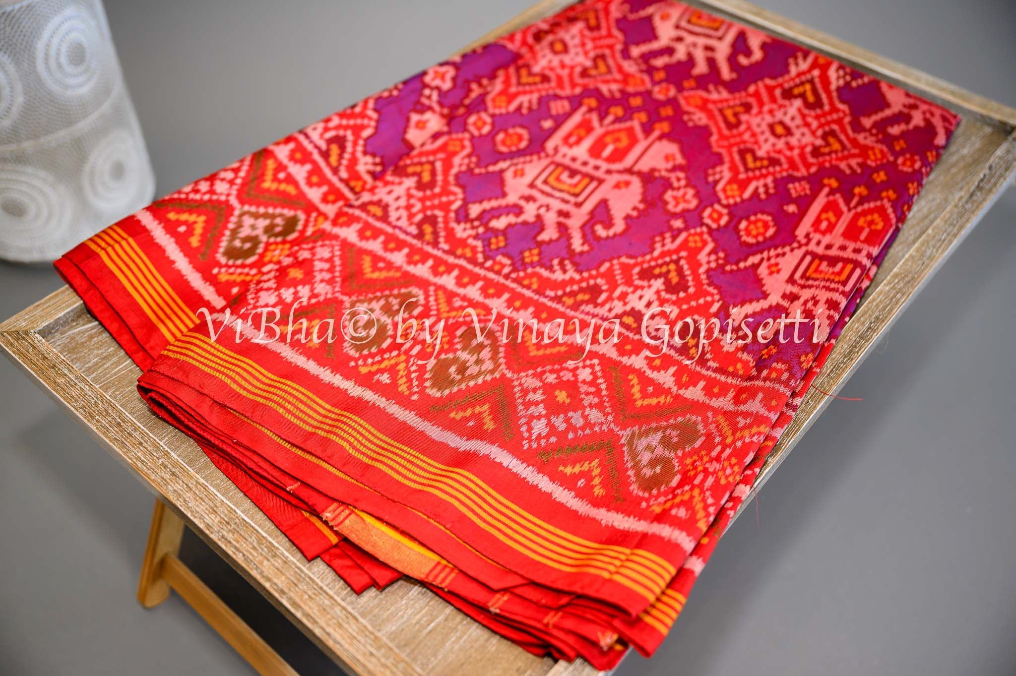 Multicolour Double Ikat Patola Saree in Cotton Silk With an Unstitched –  AMRUT