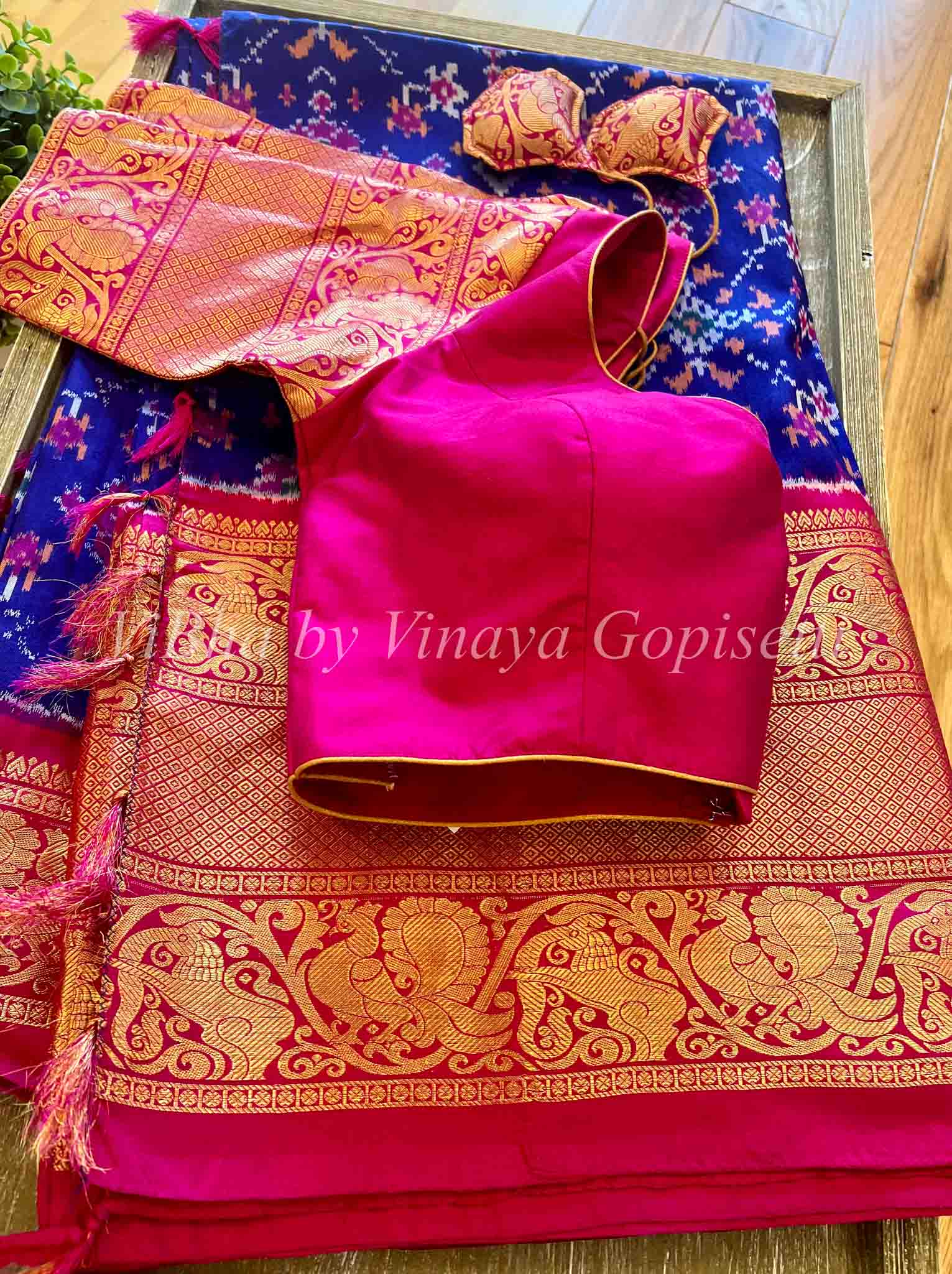 Raw Silk Rani Pink Sari with Multicolor Stripe Pallu – gotitli