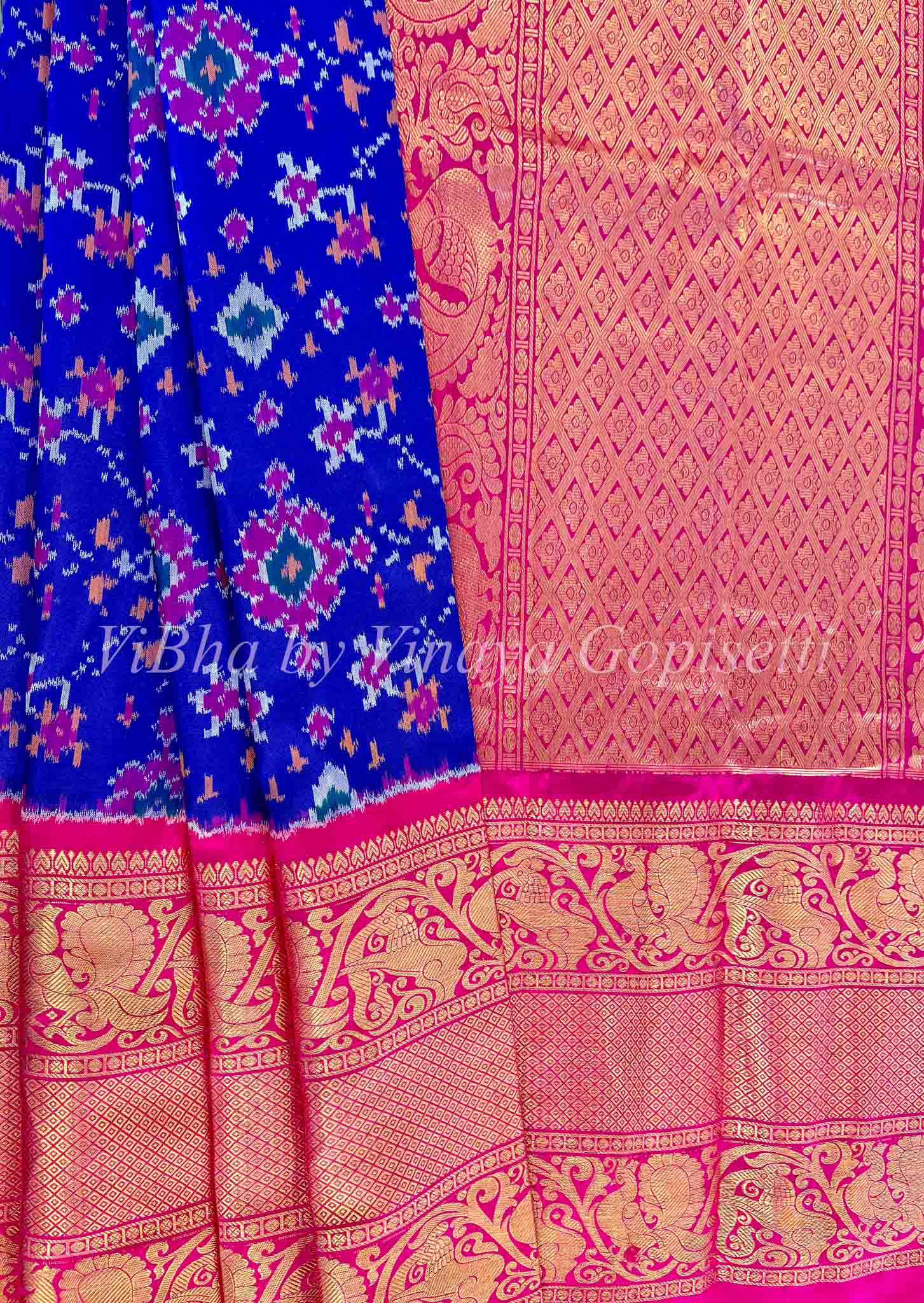 Navy Blue With Pink Broder & Blouse Weaved With Golden Zari Banarasi B –  garment villa