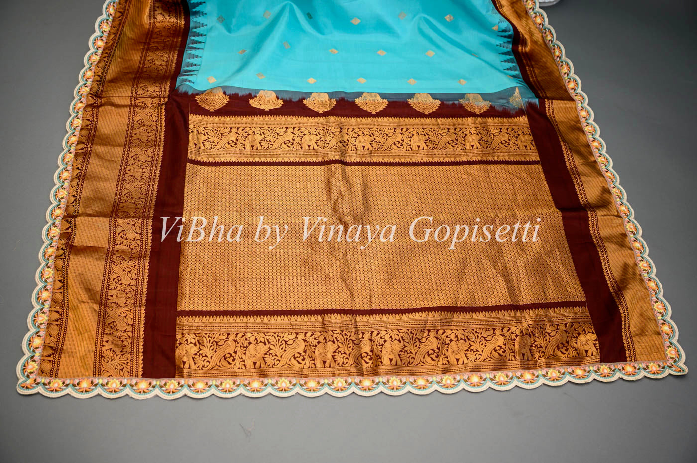 Standout brown Cotton saree with Ajrakh combination Pallu with Gorgeou –  Sujatra