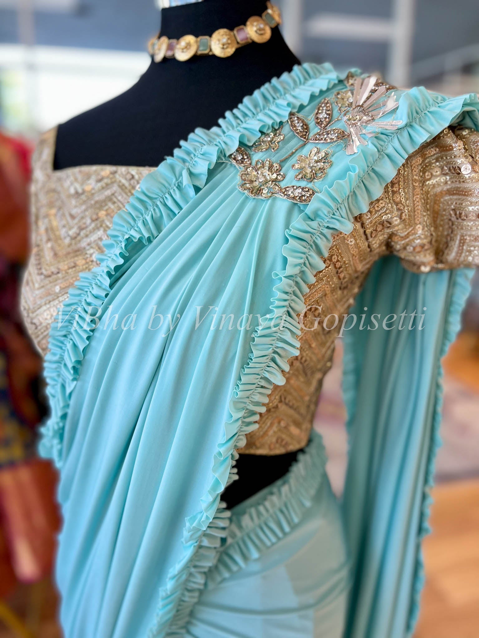 Sky Blue Organza Saree With Designer Blouse at Rs 4670.00 | Surat| ID:  2851650182630