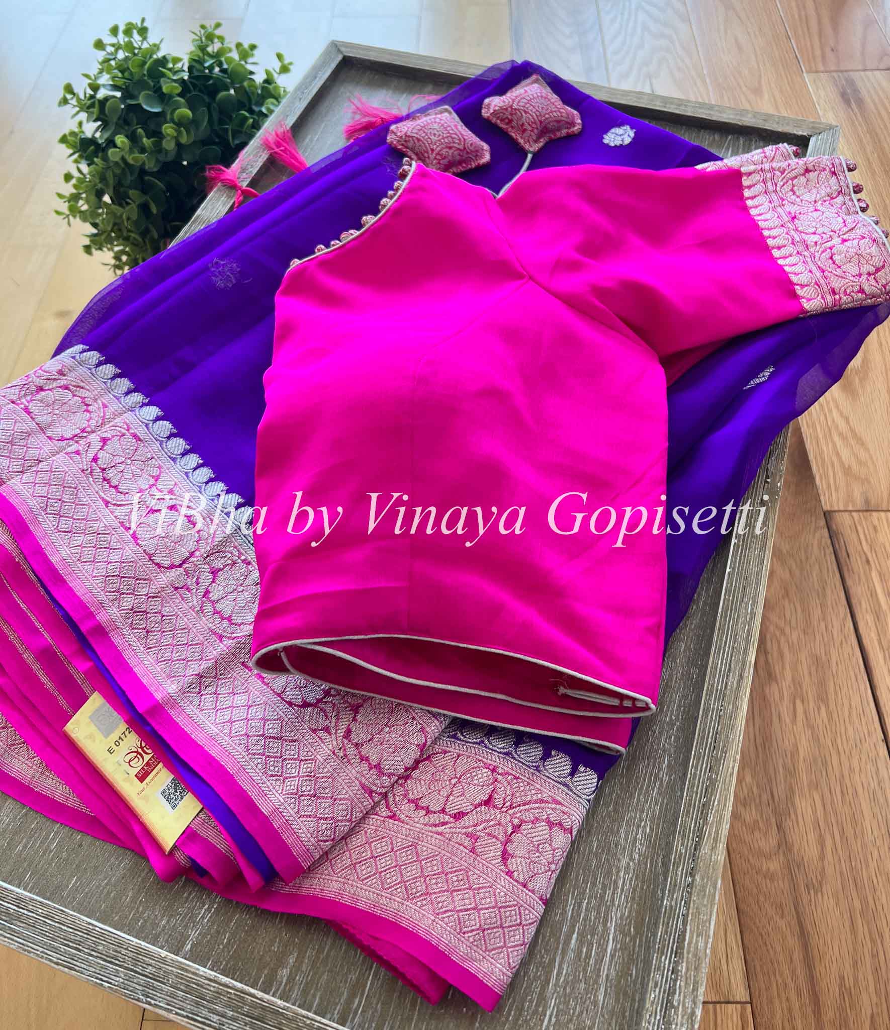 Plain Wine Colour Saree with Contrast Blouse